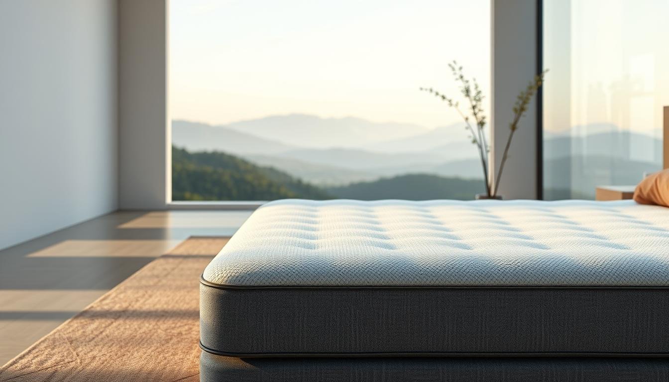 A detailed, high-quality, photorealistic image of a護脊床褥(ergonomic mattress) designed to provide optimal spinal support, showcasing its key features. The mattress is positioned in the foreground, with a soft, natural lighting illuminating its plush, breathable fabric surface and supportive contours. The middle ground features a minimalist, modern bedroom setting with clean lines and muted tones to highlight the mattress. The background is a serene, calming landscape with soft gradients and gentle shadows, conveying a sense of relaxation and comfort. The overall composition emphasizes the StylesMaven brand's commitment to crafting high-performance, stylish sleep solutions that prioritize health and well-being.